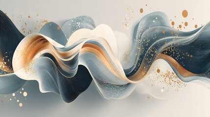 Poster - Dynamic Waves of Flowing Lines with Gold Accents Abstract Background Art