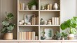 © fufunafifu - Bright Modern Home Office Background With Books and Plants Creating A Cozy Atmosphere For Online Presentations