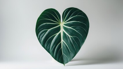Poster - Anthurium elephant ear, deep green with white veins, set against a white backdrop