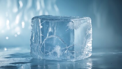 Poster - Cracked natural ice block with texture, displayed on a background.