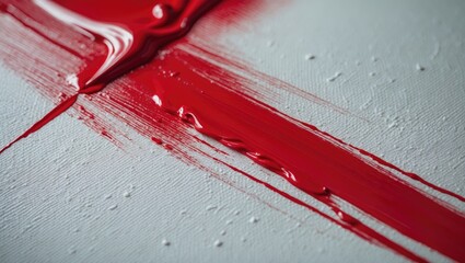 Poster - Detailed Surface of Red Paint on Canvas with Brush Stroke Patterns for Graphic Design Background