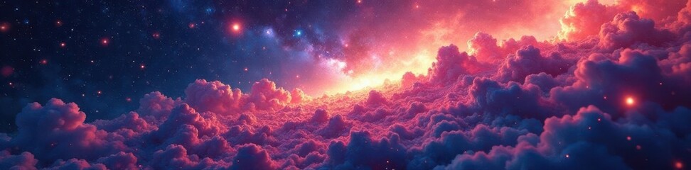 Intricate cosmic patterns, glowing gas clouds, ethereal, celestial