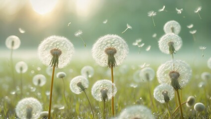 Poster - Spring backdrop featuring translucent flowers at sunset in soft golden hues, macro with gentle focus.