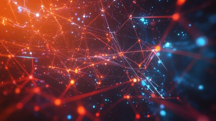 Poster - A vibrant D stock market graph with interconnected nodes and lines showing a steep upward trend, set against a high-tech, glowing background