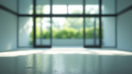 Poster - Elegant interior of a large office with blurred surroundings, natural light, and a peaceful atmosphere.