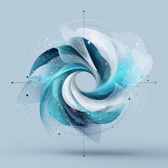 Poster - Abstract swirling vortex with aquatic hues and delicate linework background