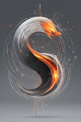 Poster - Abstract luminous swirl on gray backdrop, a vibrant display of color interplay
