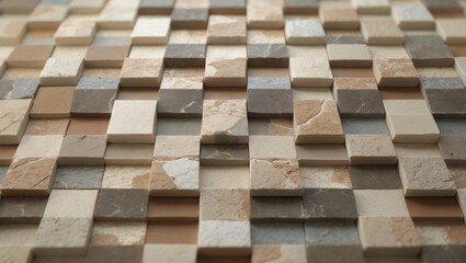 Poster - Seamless texture of natural stone mosaic, brown tiled flooring