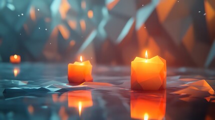 Poster - Serene low-poly candle lights, reflecting softly in a futuristic abstract space