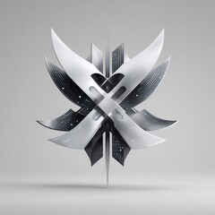 Poster - Abstract metal sculpture with geometric patterns on gray gradient backdrop
