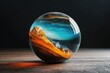 © Harsha - A glass orb captures the essence of a mountain meeting the ocean, a world within a world, serene yet powerful.
