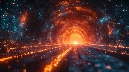 Poster - Abstract tunnel of digital light streaks, futuristic data stream visualization