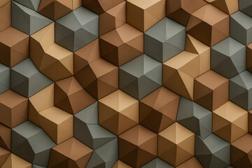 Poster - Geometric Cubes Pattern: An eye-level close-up reveals a complex pattern of multi-toned, geometric cubes, artfully arranged to create a captivating visual experience.