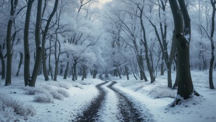 Poster - Snow-covered path in a forest