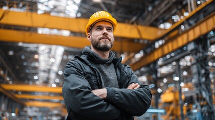 Wall Mural - Industrial Engineers in Hard Hats.Work at the Heavy Industry Manufacturing Factory.industrial worker indoors in factory. man worker