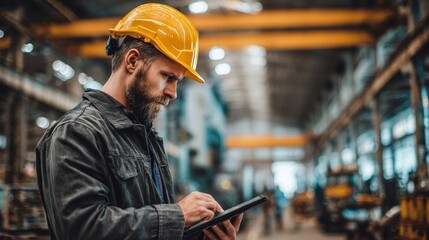 Wall Mural - Industrial Engineers in Hard Hats.Work at the Heavy Industry Manufacturing Factory.industrial worker indoors in factory. man worker