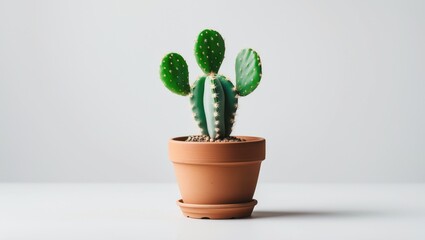 Poster - Young succulent and cactus in a pot isolated on white background