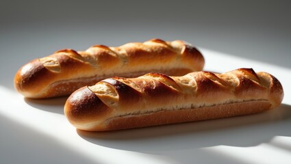 Aufkleber - Freshly baked mini baguettes with crusty exterior on white background