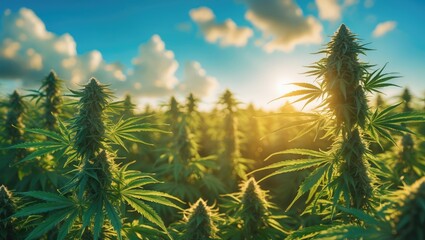 Poster - Cannabis - Marijuana Cultivation in a Field Under Sunny Blue Sky