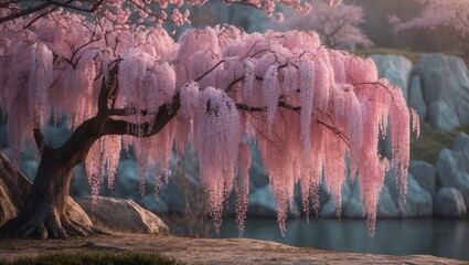 Aufkleber - Stunning weeping cherry tree during Springtime.