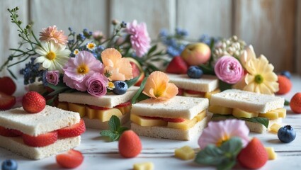 Poster - sandwiches with flowers and fruit