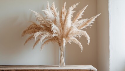 Aufkleber - Stylish dried flower display in glass vase on a table by the wall with room for text