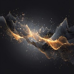 Poster - Ethereal Luminescence: Abstract Flow of Golden Particles on Dark Gradient Canvas