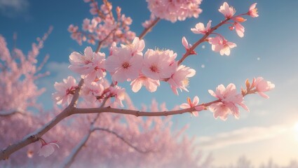 Aufkleber - Tree with pink cherry blossoms, representing blossoms, indicating the close of winter pass and a universal message of love