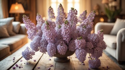 Aufkleber - Gorgeous lilac blooms on a table in the living room