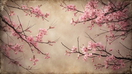Aufkleber - Cherry and plum blossom design on aged vintage paper background
