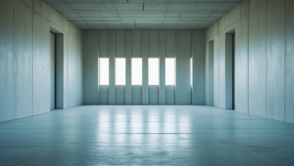 Poster - Ample, minimalist space illuminated by abundant natural light from large windows, ideal for creative endeavors or unwinding.