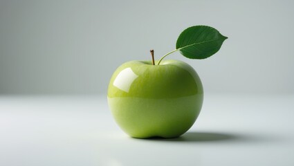 Poster - Isolated background featuring fresh green apple and green leaf. Clipping path.