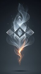 Poster - Abstract geometric form with ethereal smoke and flame, creating a mystical emblem