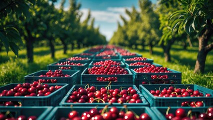 Poster - Containers of newly harvested cherries.