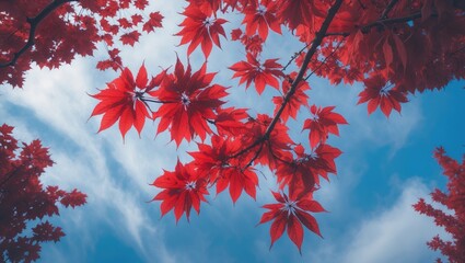 Aufkleber - Scarlet foliage on a tree.