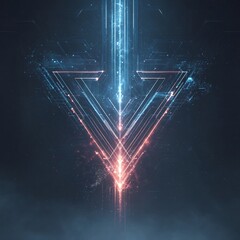 Fototapete - Abstract geometric design featuring a glowing, downward-pointing triangular shape