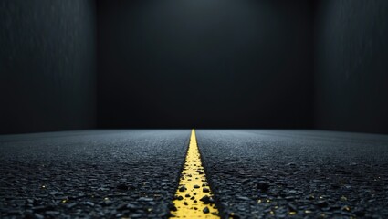 Aufkleber - Empty dark street scene background with black asphalt road and studio room interior texture for product display wall.