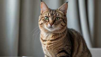 Poster - Indoor Tabby Cat with One Cut Ear Indicating Spaying