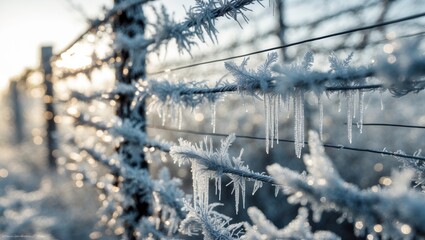 Poster - Macro Photography of Frosted Wire Fence