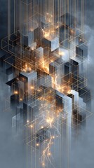 Poster - Abstract Geometric Composition with Luminous Accents in a Modern Artistic Style