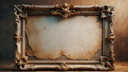 Aufkleber - Antique and vintage frame art concept background. Front perspective of blank aged photo paper texture featuring stains and scratches. Closeup detailed studio shot.