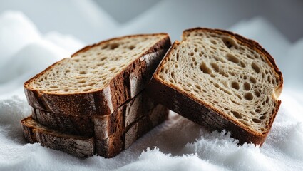 Poster - Bread slices arranged on a white backdrop