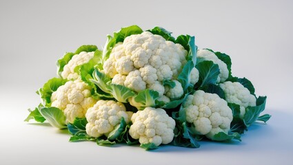 Poster - Isolated fresh cauliflower heads and pieces on background. Design elements for packaging with clipping path