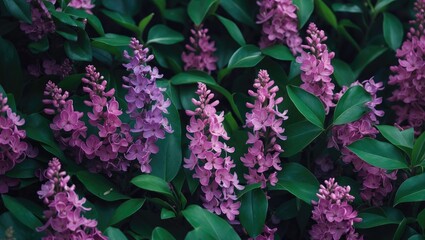 Aufkleber - Intimate perspective of vivid pink flowers surrounded by green leaves