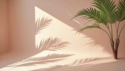 Aufkleber - Minimal summer backdrop featuring the shadow of a palm leaf on light paper.