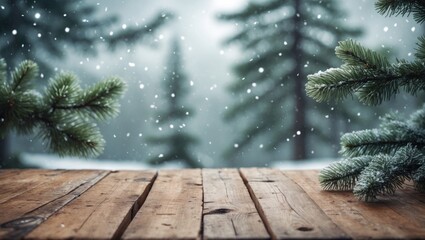 Poster - Winter-themed snow background with desk and open space
