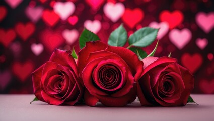 Poster - Roses Bouquet set against a Hearts background.
