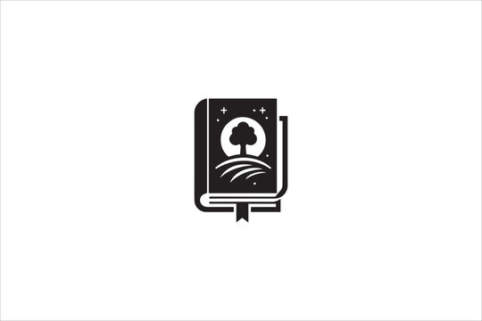 book silhouette with a simple, understated design set against a white background