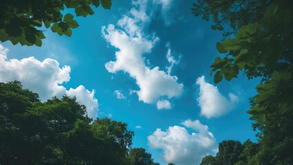 Poster - Calm Nature Scene with Blue Sky Over Green Trees