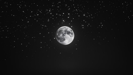 Poster - A tragic night sky reveals a full moon and bright stars.